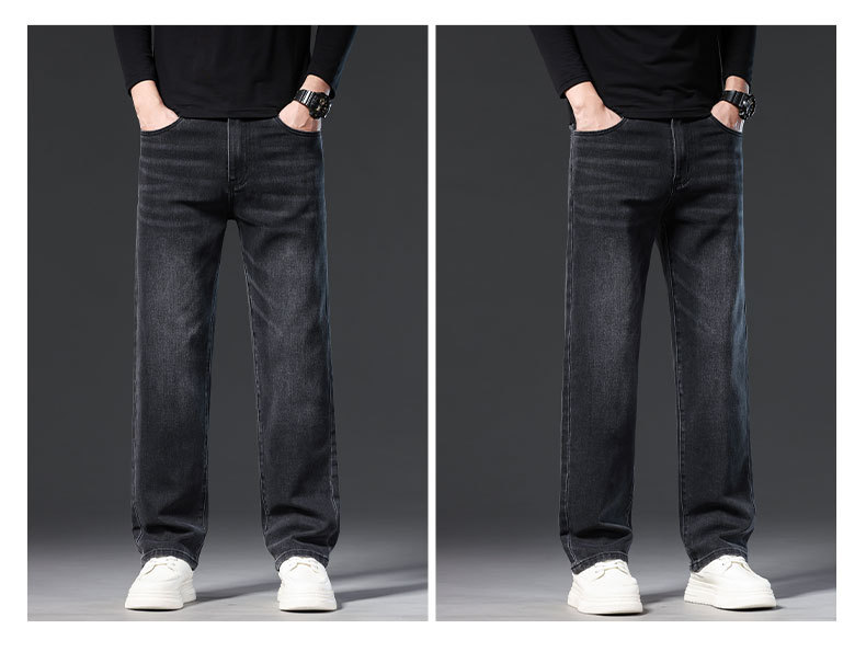 Men's Loose Fit Cotton Stretch Straight Leg Jeans, Casual Multi-Pocket Denim Pants for Fall