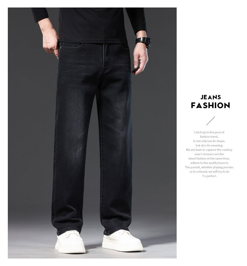 Men's Loose Fit Cotton Stretch Straight Leg Jeans, Casual Multi-Pocket Denim Pants for Fall