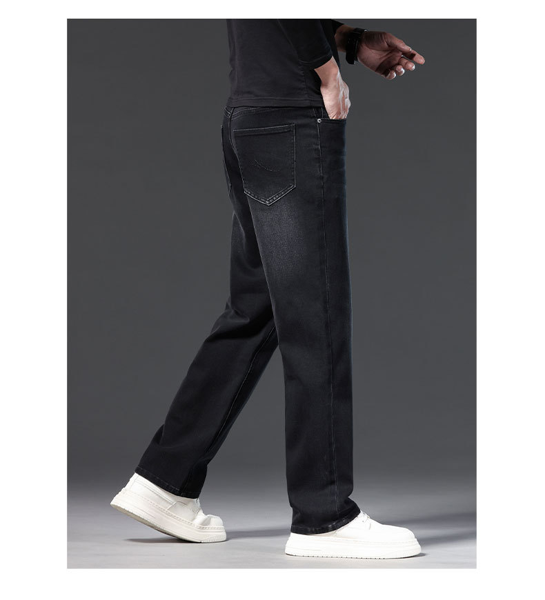 Men's Loose Fit Cotton Stretch Straight Leg Jeans, Casual Multi-Pocket Denim Pants for Fall
