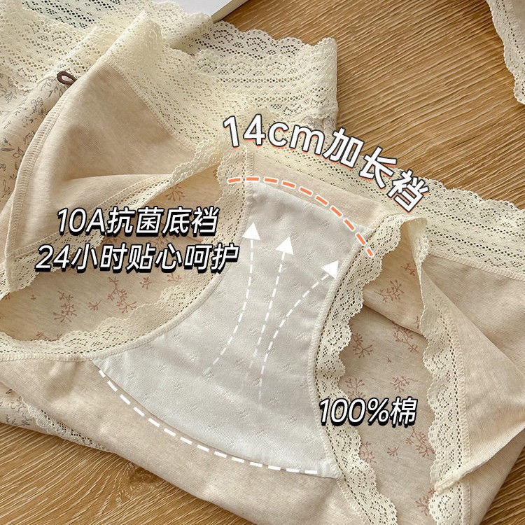 Women's Cotton Triangle Panties with Floral Print, Breathable Antibacterial Mid-Rise Underwear