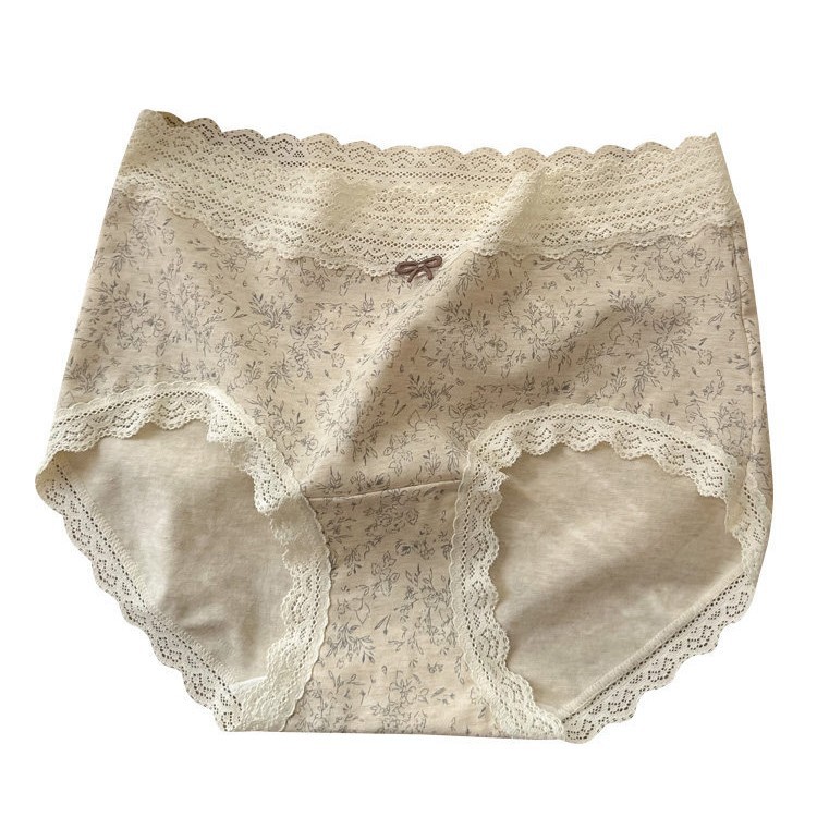 Women's Cotton Triangle Panties with Floral Print, Breathable Antibacterial Mid-Rise Underwear