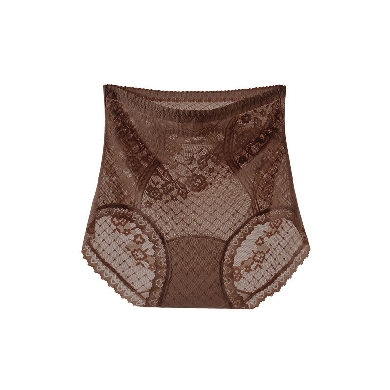 Women High Waist French Lace Shaping Panties with Cotton Gusset, Tummy Control and Hip Lifting Underwear