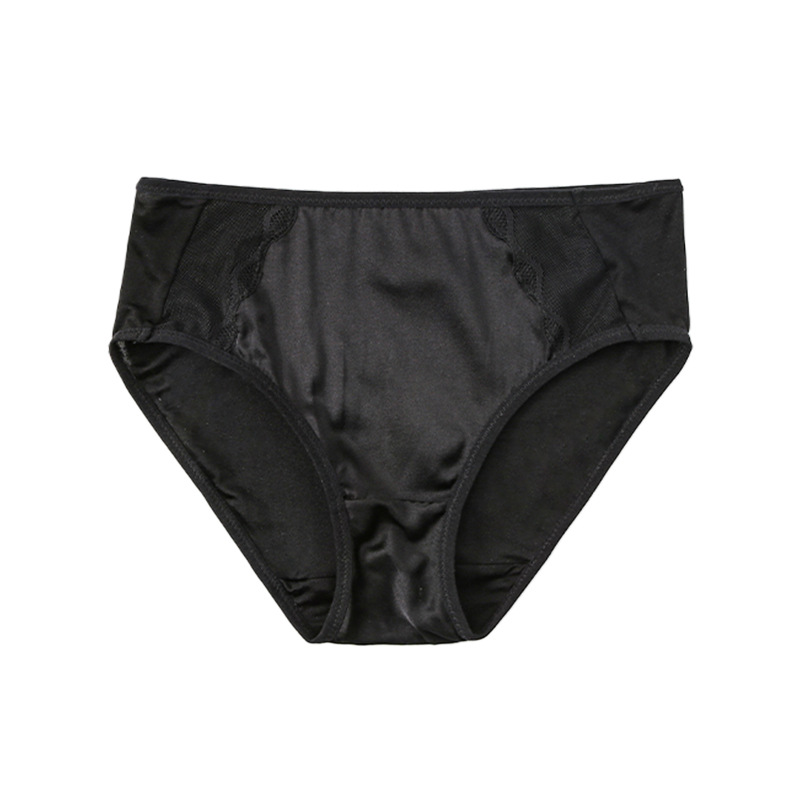 Women's Silk Satin Panties with Double-Layer Silk Gusset, Mid-Waist Breathable Briefs