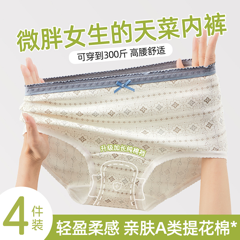 Women's Cotton High Waist Briefs, Plus Size Antibacterial Seamless Triangle Panties