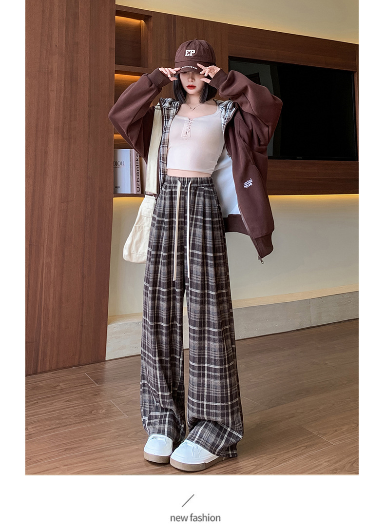 Quần ống rộng kẻ sọc dành cho phụ nữ, eo cao, dáng thẳng, thoải mái, phù hợp mặc vào mùa xuân, mùa thu và mùa đông
