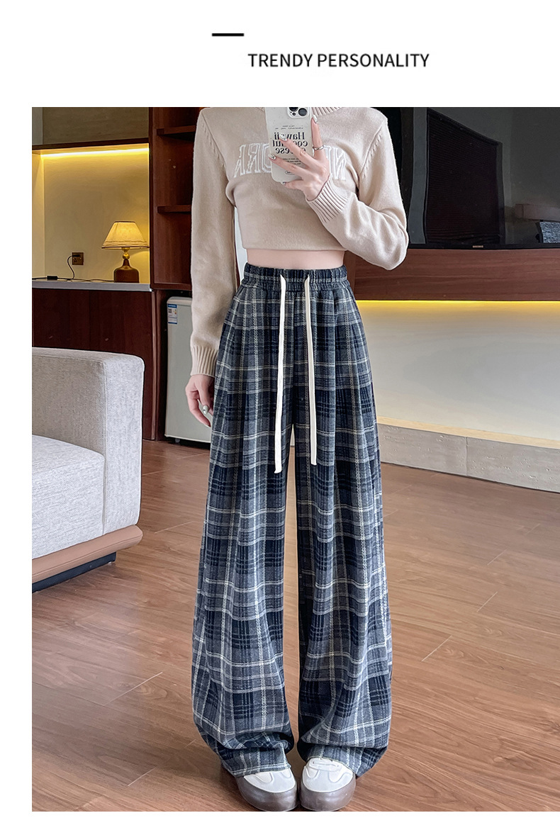 Quần ống rộng kẻ sọc dành cho phụ nữ, eo cao, dáng thẳng, thoải mái, phù hợp mặc vào mùa xuân, mùa thu và mùa đông