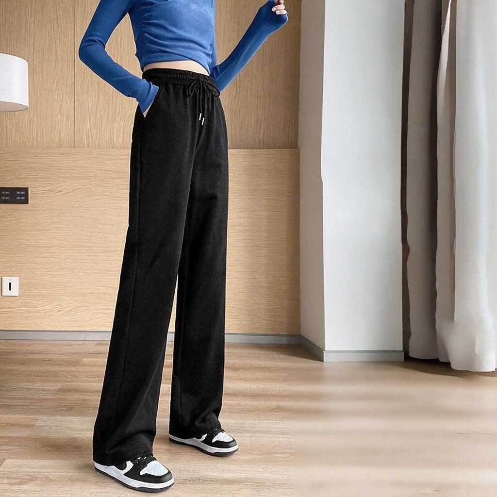 Women's Cotton Blend Wide Leg Pants – Straight, Loose Casual Trousers for Spring and Autumn