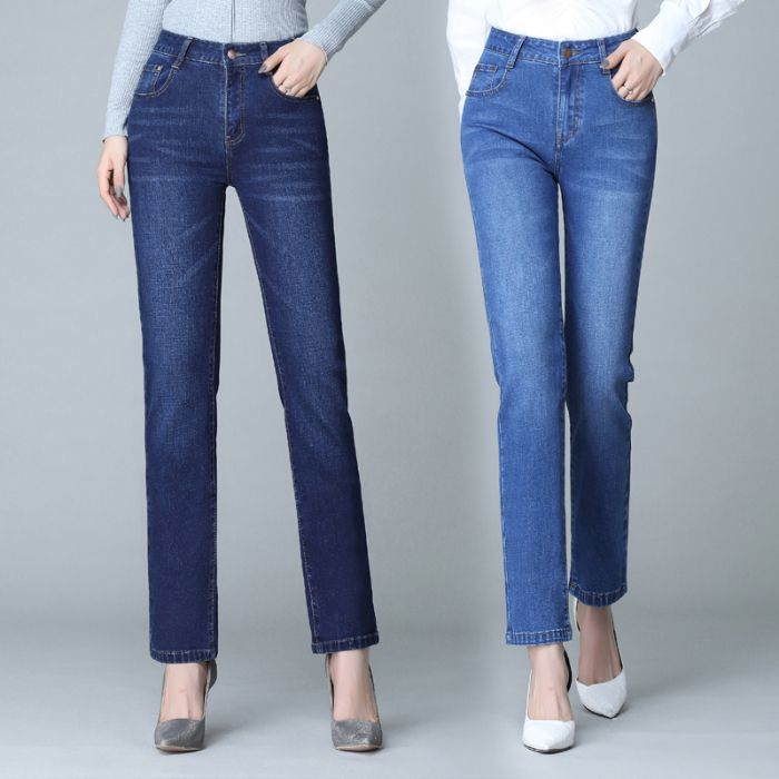 Women High Waist Straight Leg Jeans Stretch Cotton Denim Pencil Pants