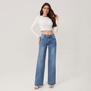 Women High Waist Straight Leg Jeans Stretch Cotton Denim Pencil Pants