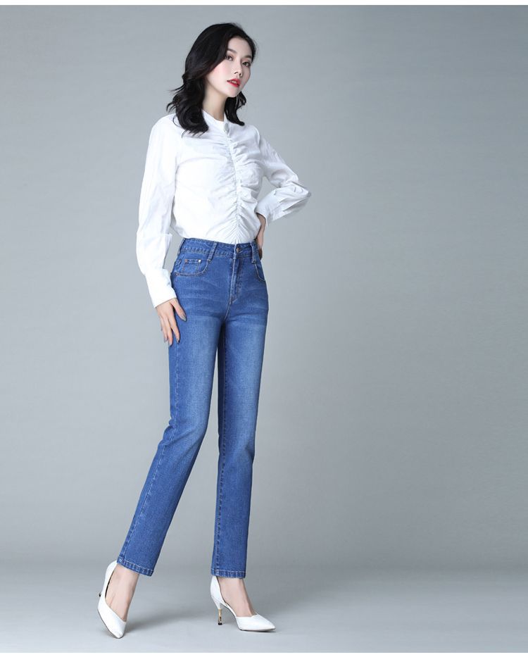 Women High Waist Straight Leg Jeans Stretch Cotton Denim Pencil Pants