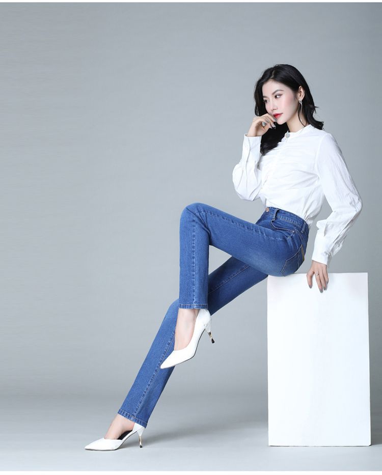 Women High Waist Straight Leg Jeans Stretch Cotton Denim Pencil Pants