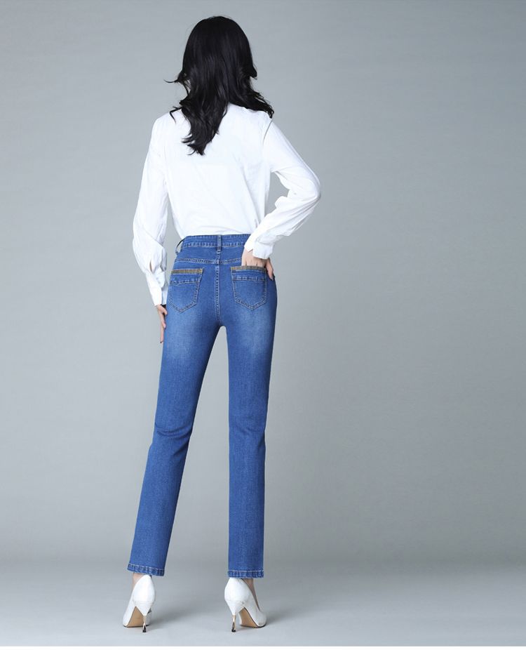 Women High Waist Straight Leg Jeans Stretch Cotton Denim Pencil Pants
