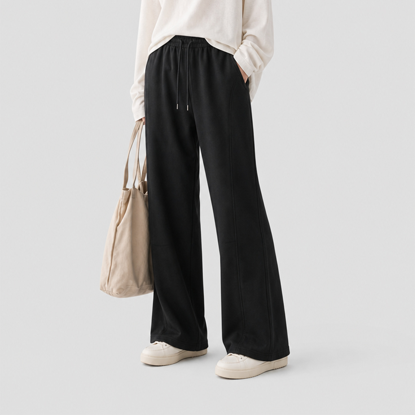 Women's Wrinkle Resistant Wide Leg Casual Pants, Loose Straight Leg Long Trousers for Commute