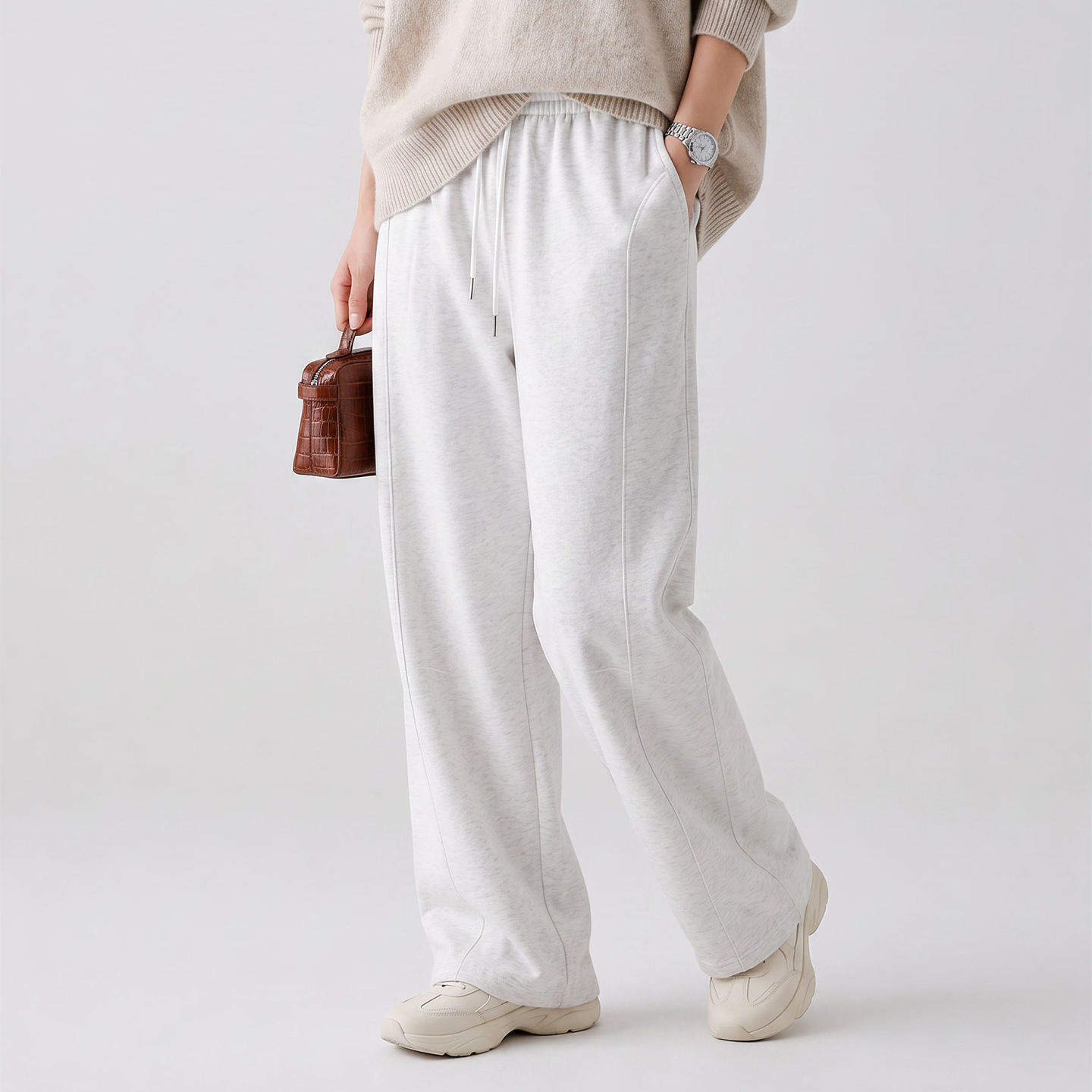 Women's Wrinkle Resistant Wide Leg Casual Pants, Loose Straight Leg Long Trousers for Commute