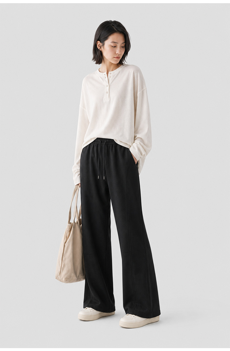 Women's Wrinkle Resistant Wide Leg Casual Pants, Loose Straight Leg Long Trousers for Commute