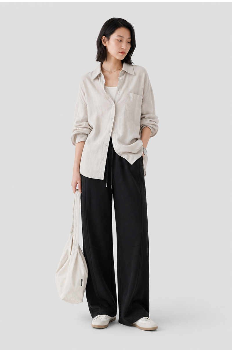 Women's Wrinkle Resistant Wide Leg Casual Pants, Loose Straight Leg Long Trousers for Commute