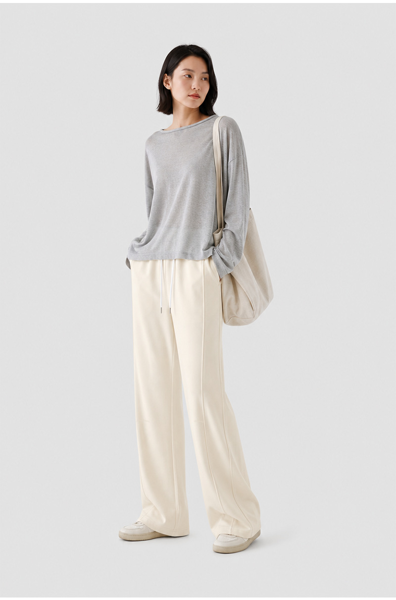 Women's Wrinkle Resistant Wide Leg Casual Pants, Loose Straight Leg Long Trousers for Commute