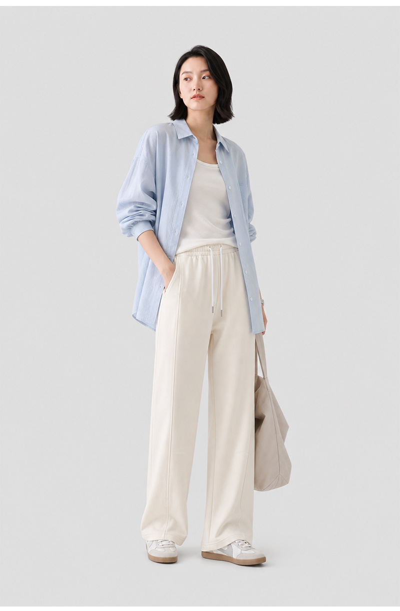Women's Wrinkle Resistant Wide Leg Casual Pants, Loose Straight Leg Long Trousers for Commute