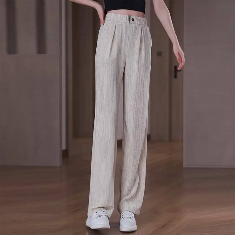 Women High Waist Straight Leg Ice Silk Pants, Lightweight Polyester Casual Trousers for Summer