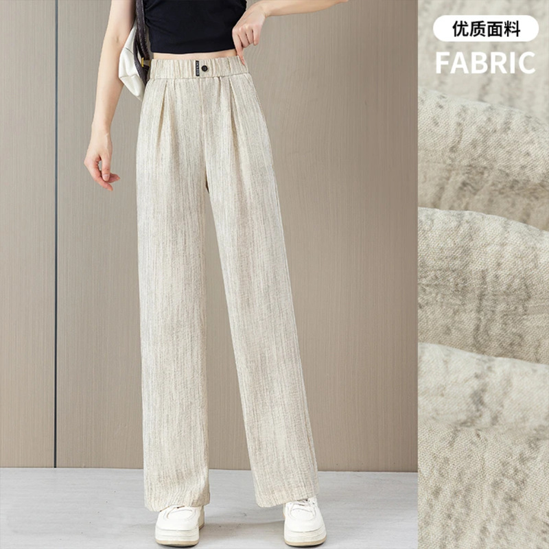 Women High Waist Straight Leg Ice Silk Pants, Lightweight Polyester Casual Trousers for Summer