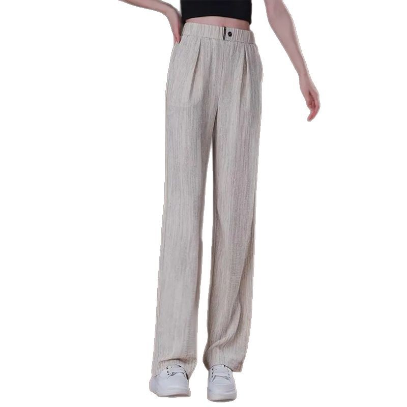 Women High Waist Straight Leg Ice Silk Pants, Lightweight Polyester Casual Trousers for Summer