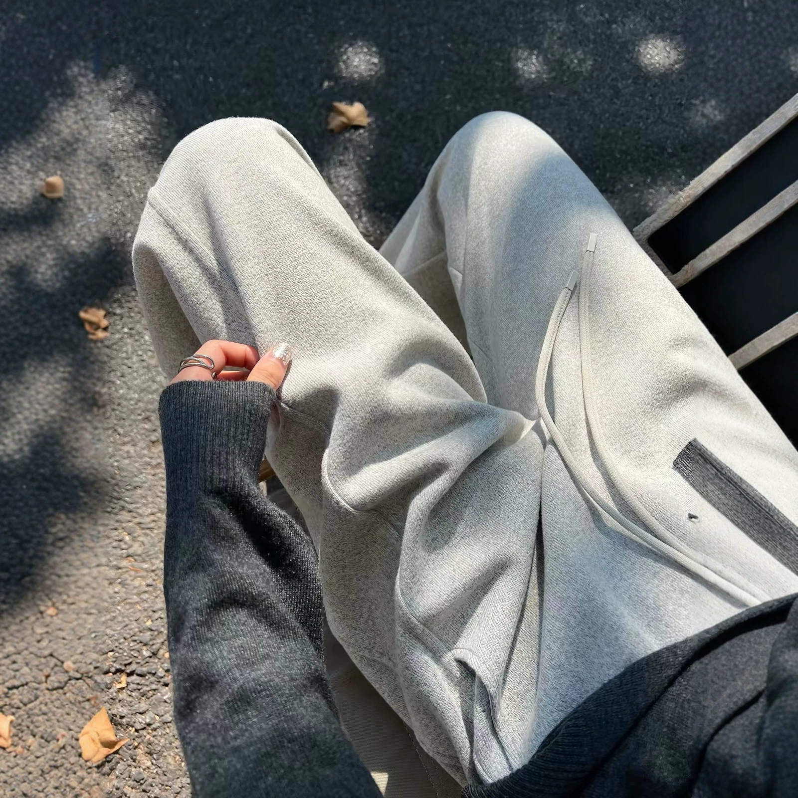 Women Fleece Lined Wide Leg Pants High Waist Loose Knit Sweatpants for Fall Winter