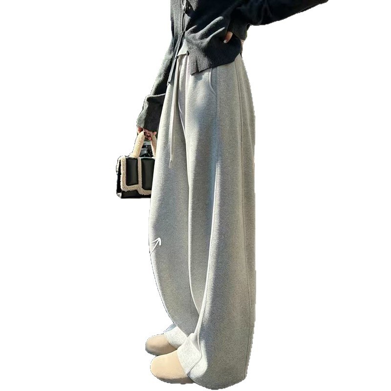 Women Fleece Lined Wide Leg Pants High Waist Loose Knit Sweatpants for Fall Winter