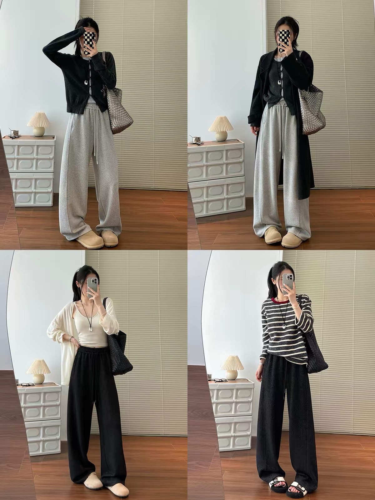 Women Fleece Lined Wide Leg Pants High Waist Loose Knit Sweatpants for Fall Winter