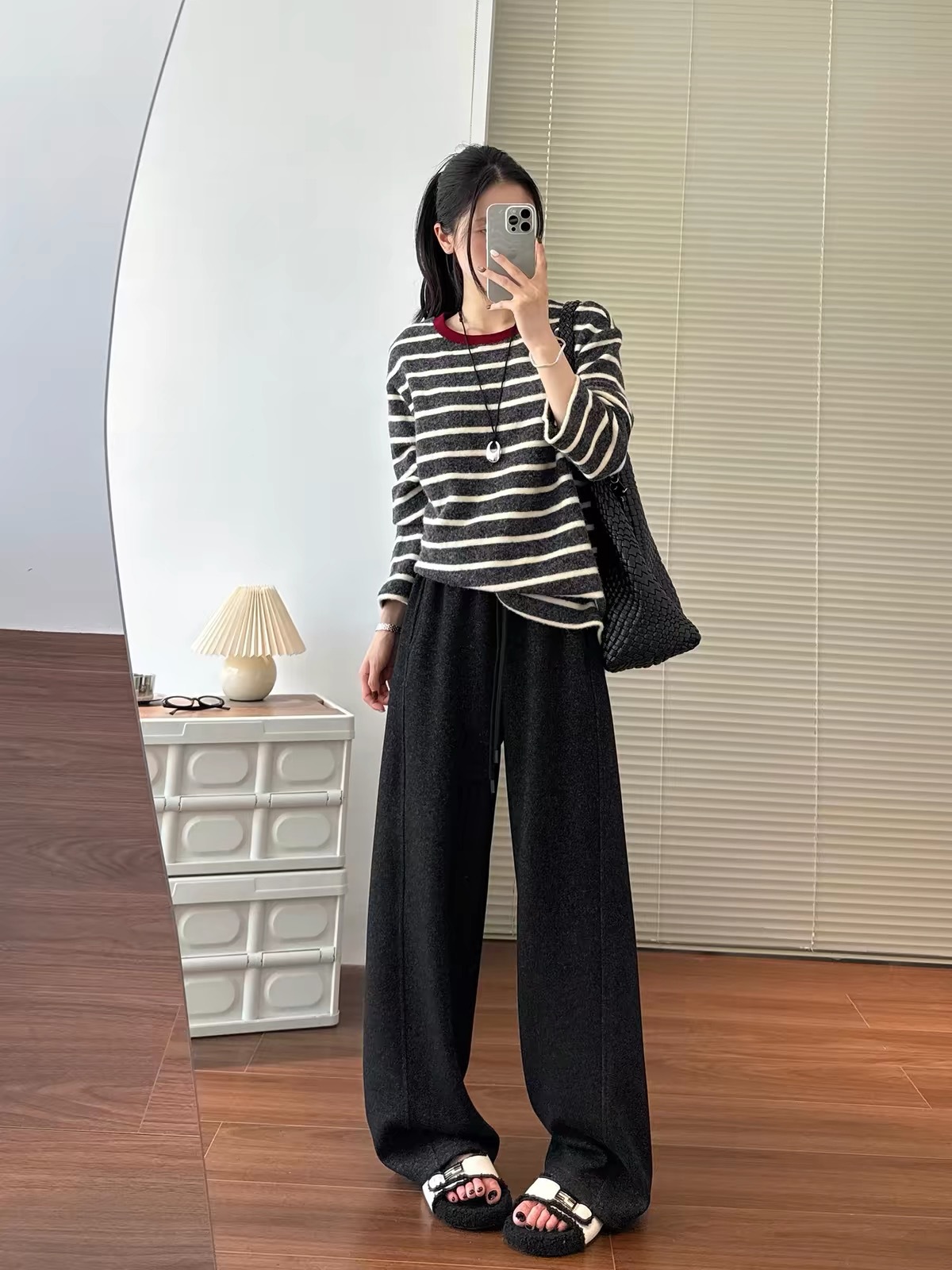 Women Fleece Lined Wide Leg Pants High Waist Loose Knit Sweatpants for Fall Winter