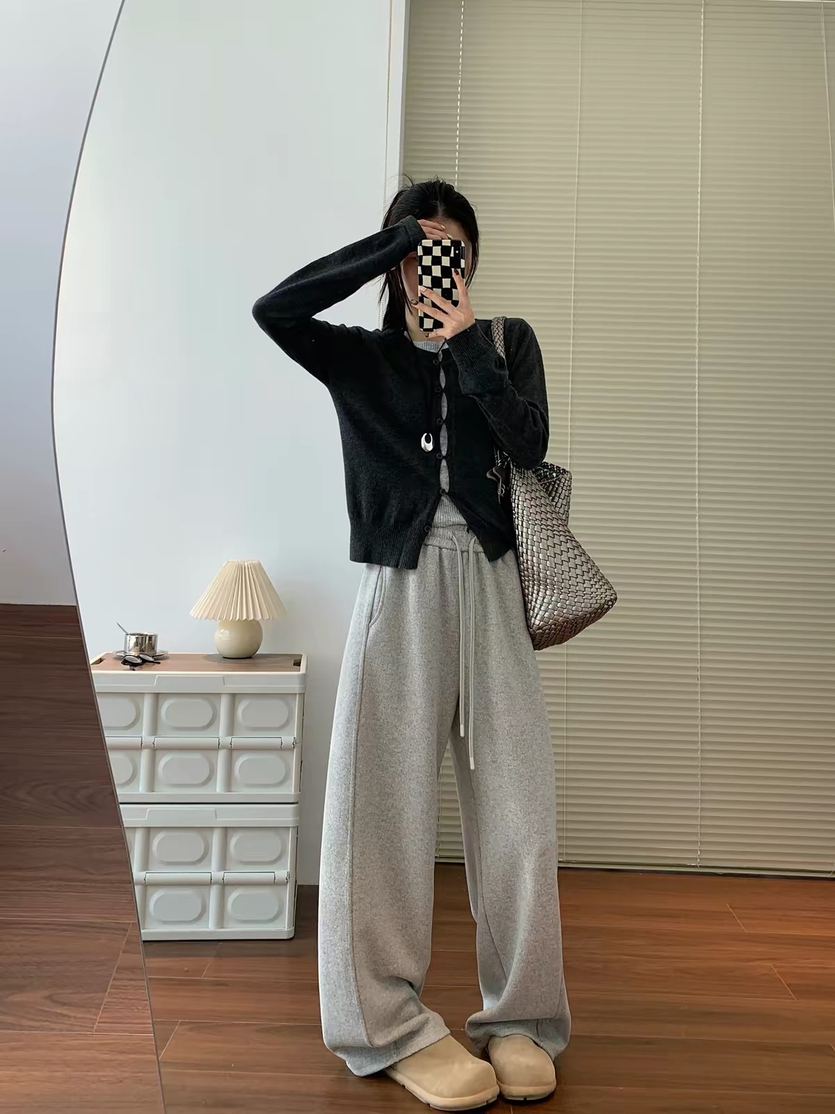 Women Fleece Lined Wide Leg Pants High Waist Loose Knit Sweatpants for Fall Winter