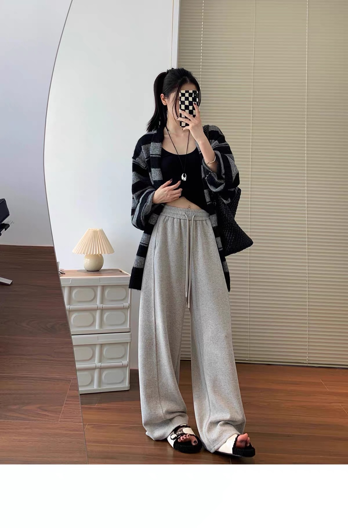 Women Fleece Lined Wide Leg Pants High Waist Loose Knit Sweatpants for Fall Winter