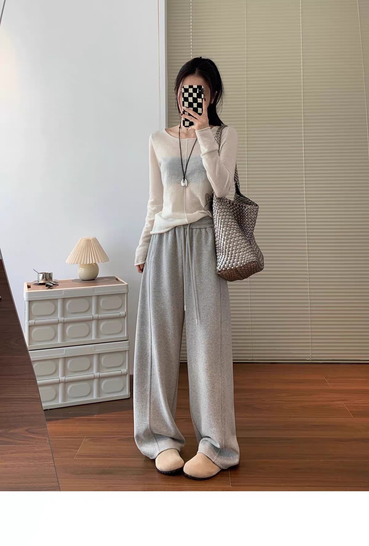 Women Fleece Lined Wide Leg Pants High Waist Loose Knit Sweatpants for Fall Winter