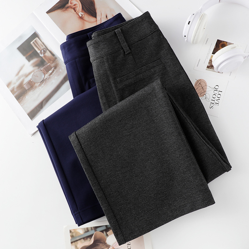 Women's High Waist Straight Leg Pants, Loose Casual Wide Leg Trousers with Two Buttons