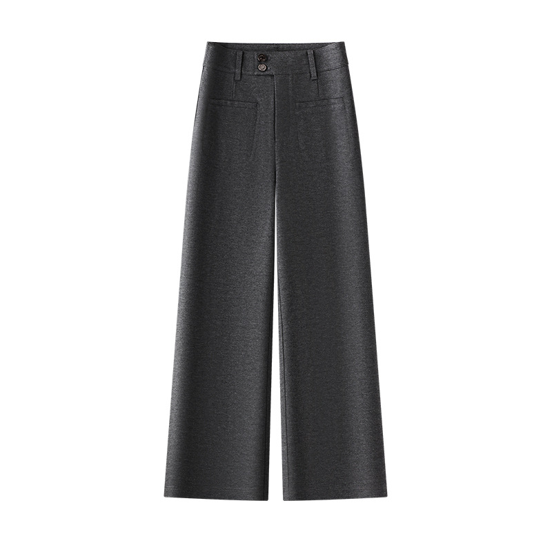 Women's High Waist Straight Leg Pants, Loose Casual Wide Leg Trousers with Two Buttons