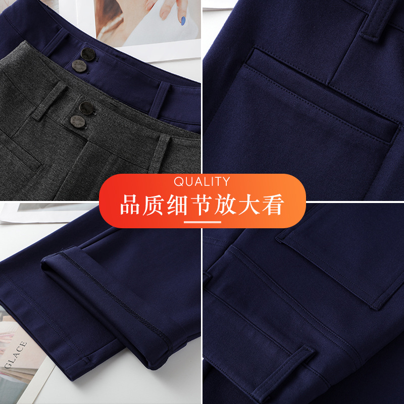 Women's High Waist Straight Leg Pants, Loose Casual Wide Leg Trousers with Two Buttons