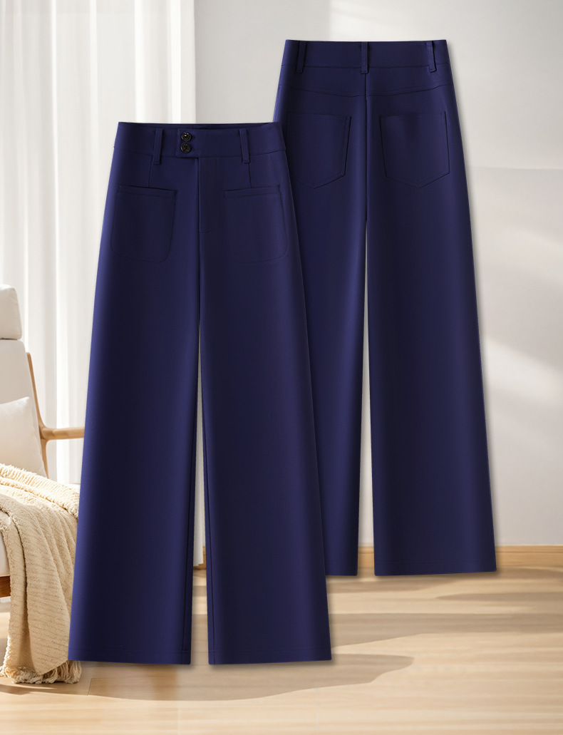 Women's High Waist Straight Leg Pants, Loose Casual Wide Leg Trousers with Two Buttons