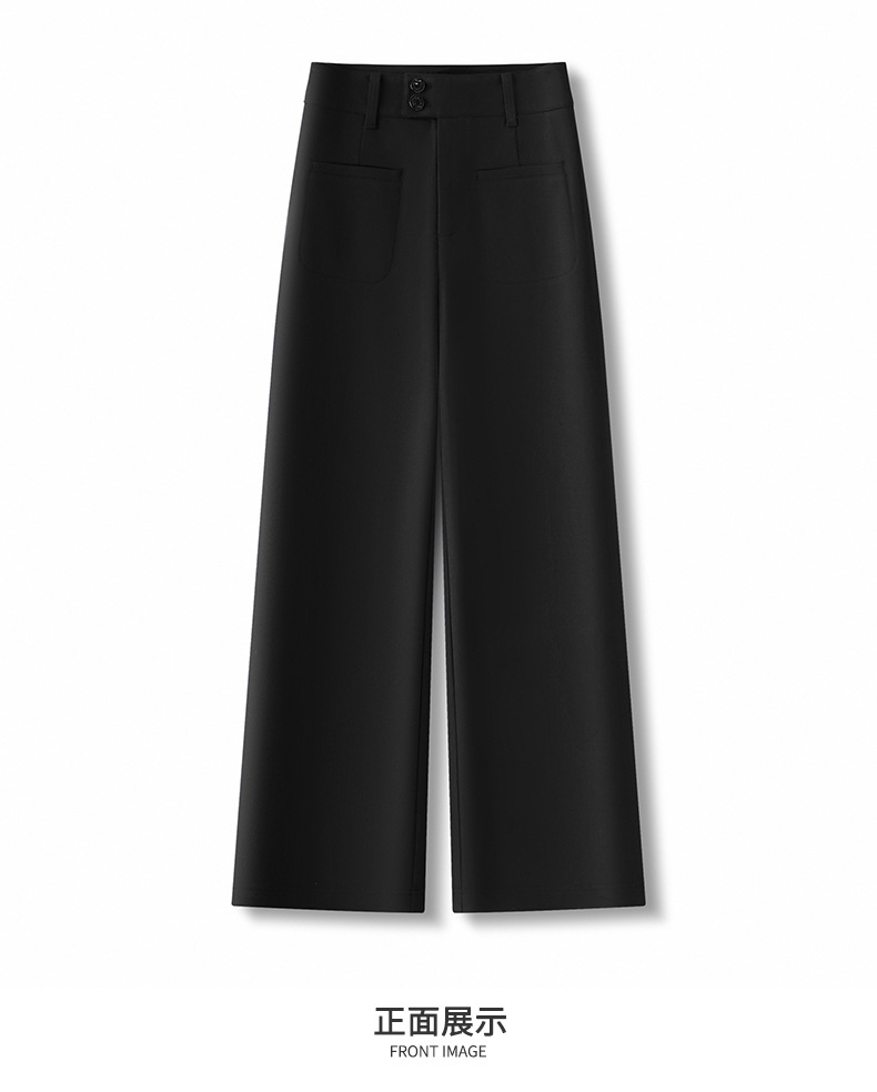Women's High Waist Straight Leg Pants, Loose Casual Wide Leg Trousers with Two Buttons