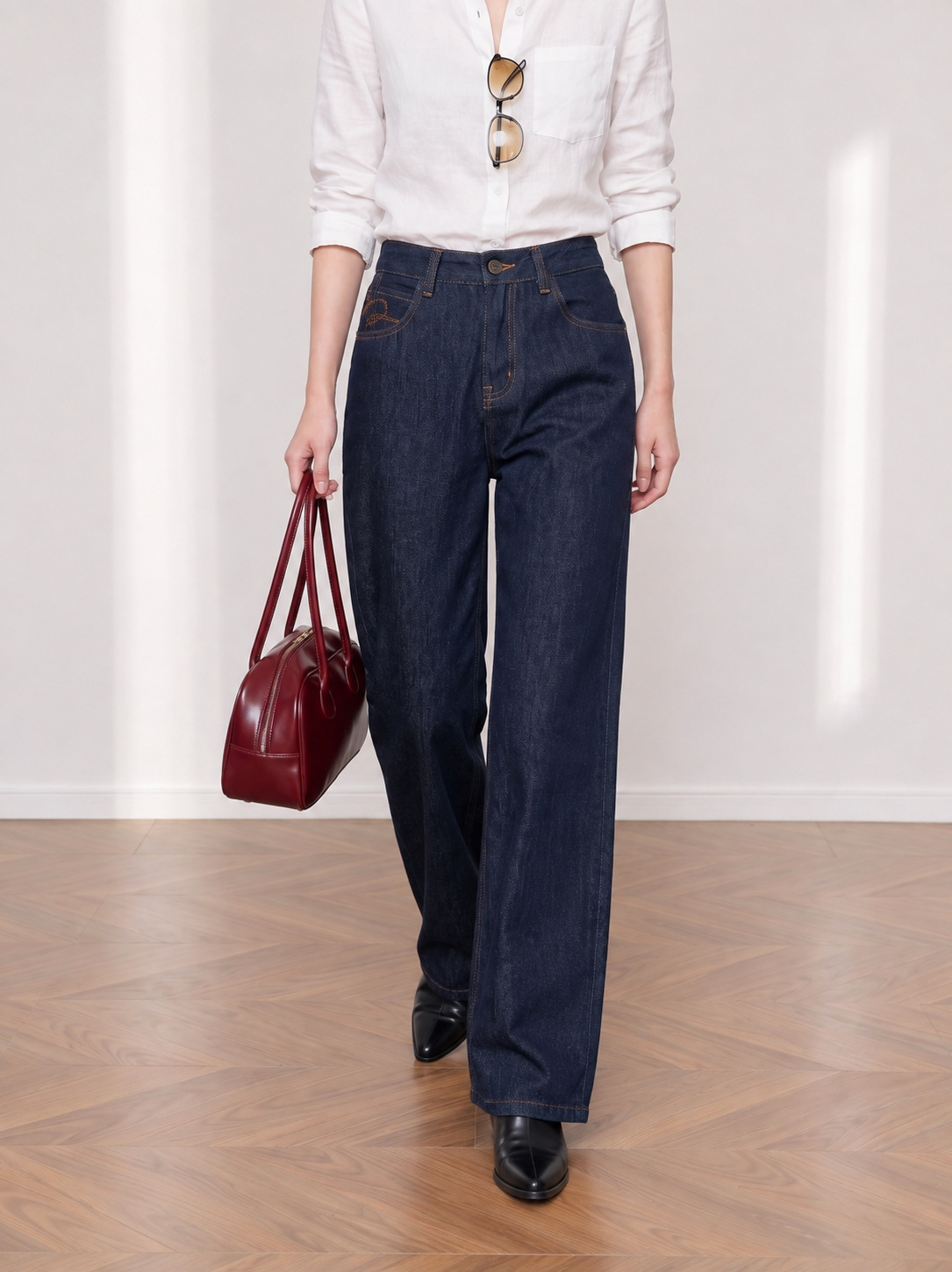 Yuxene High Waist Wide Leg Denim Pants for Women, Raw Denim Commute Trousers KN006