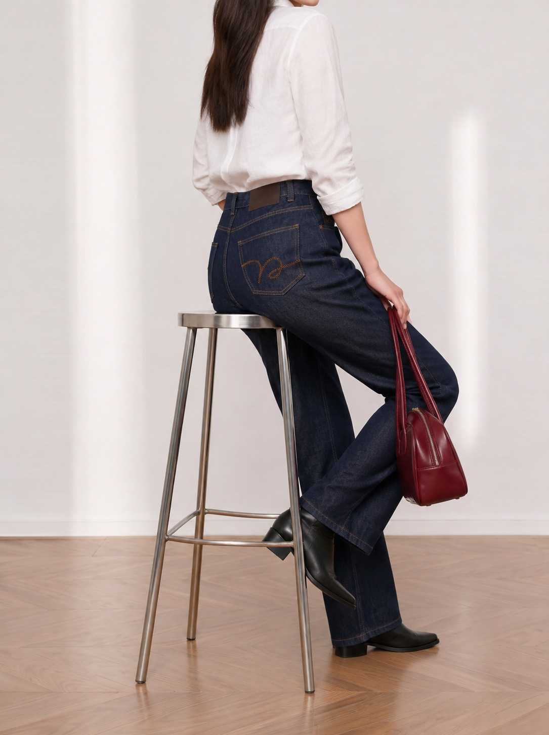 Yuxene High Waist Wide Leg Denim Pants for Women, Raw Denim Commute Trousers KN006