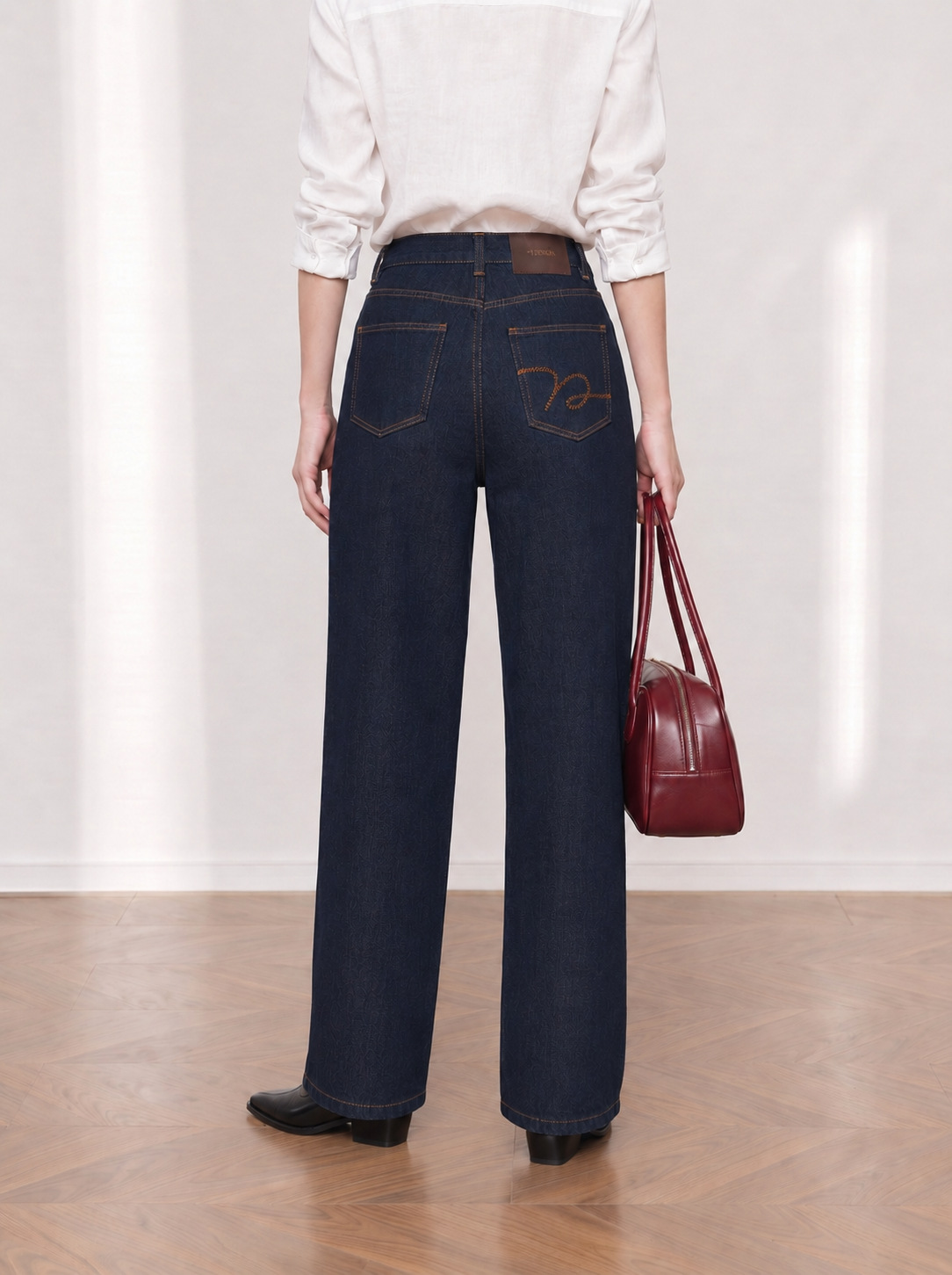 Yuxene High Waist Wide Leg Denim Pants for Women, Raw Denim Commute Trousers KN006