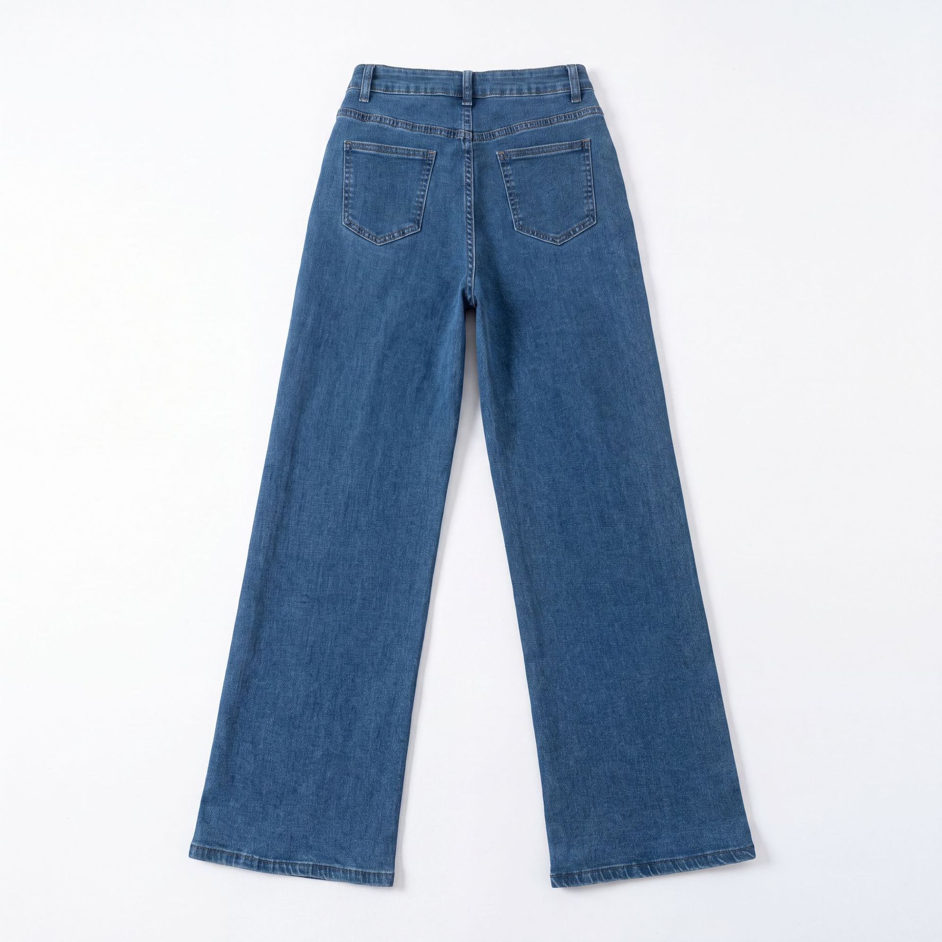 Women's Wide Leg Straight Jeans High Waist Stretch Denim Pants Blue