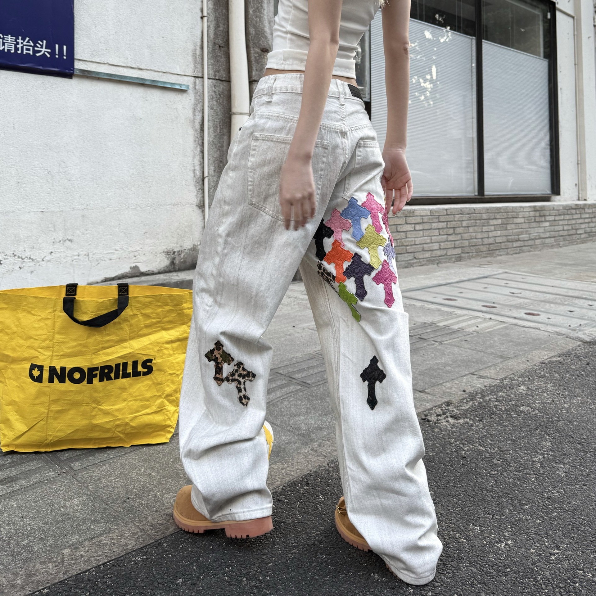 Men's Straight Leg Wide Leg Jeans, Low Waist Cotton Denim Pants for Spring
