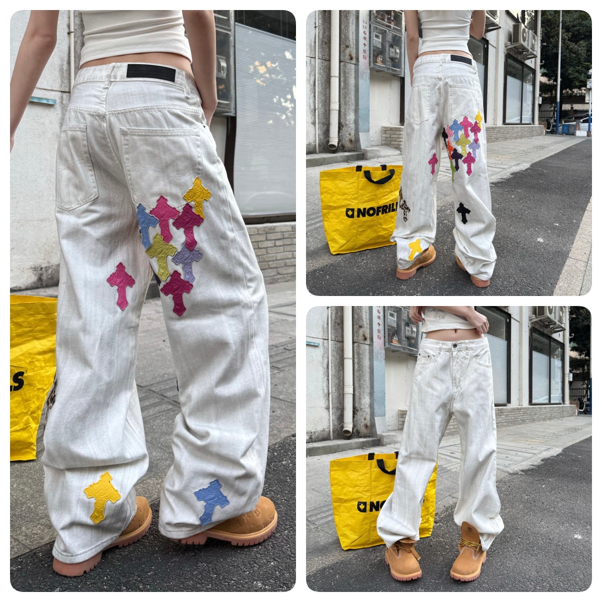 Men's Straight Leg Wide Leg Jeans, Low Waist Cotton Denim Pants for Spring