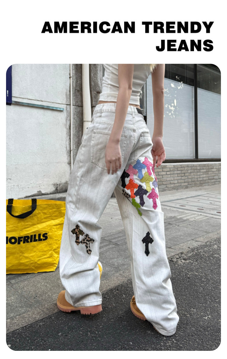 Men's Straight Leg Wide Leg Jeans, Low Waist Cotton Denim Pants for Spring