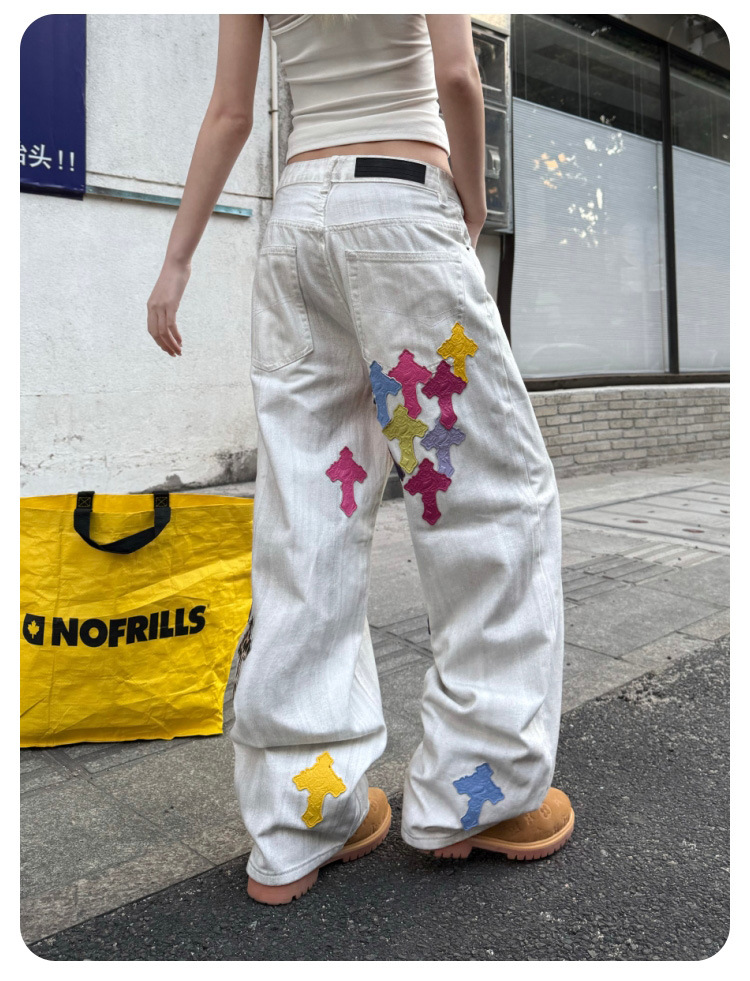 Men's Straight Leg Wide Leg Jeans, Low Waist Cotton Denim Pants for Spring