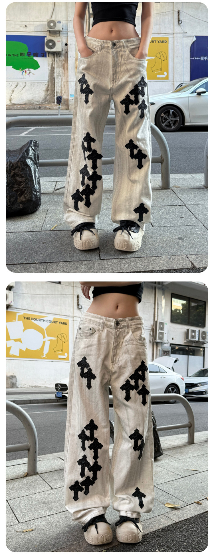 Men's Straight Leg Wide Leg Jeans, Low Waist Cotton Denim Pants for Spring