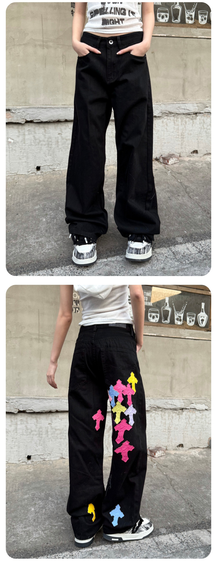 Men's Straight Leg Wide Leg Jeans, Low Waist Cotton Denim Pants for Spring