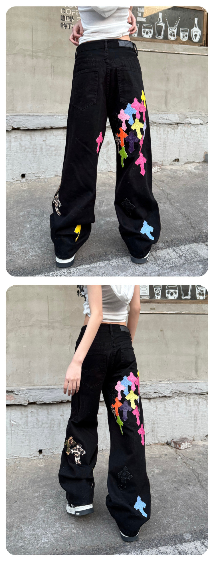 Men's Straight Leg Wide Leg Jeans, Low Waist Cotton Denim Pants for Spring