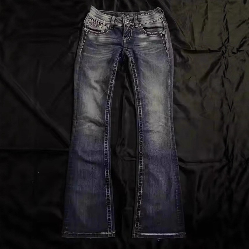 Women Sequin Wide Leg Jeans High Waist Vintage Streetwear Denim Pants