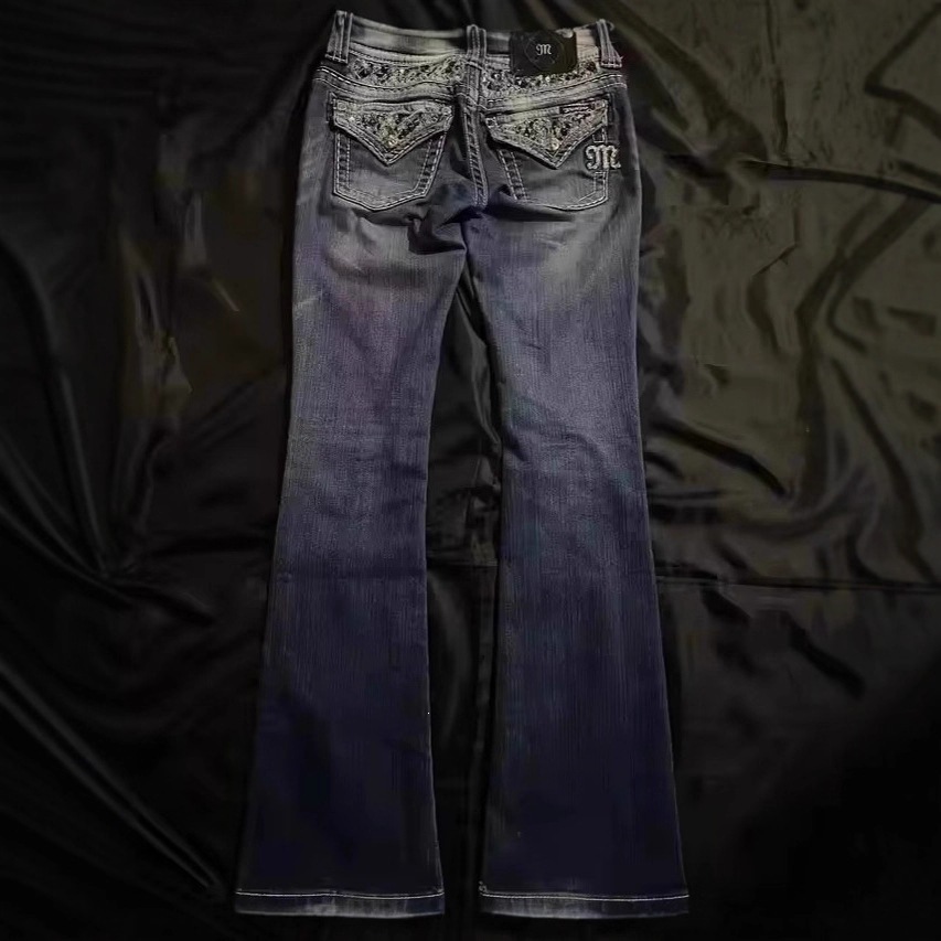 Women Sequin Wide Leg Jeans High Waist Vintage Streetwear Denim Pants